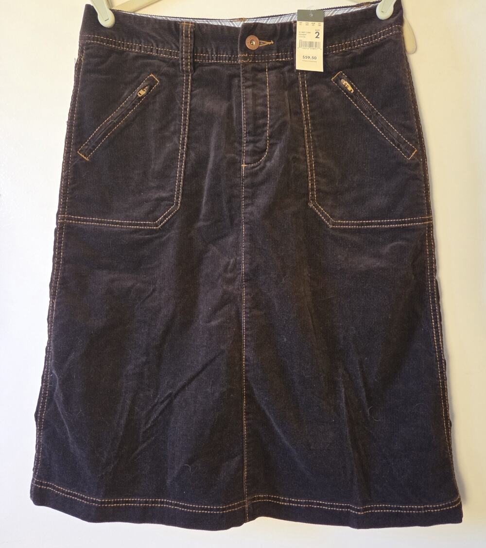 Vintage Eddie Bauer Corduroy Midi Skirt Size 2 Brown NWT Utility A-Line Zip
